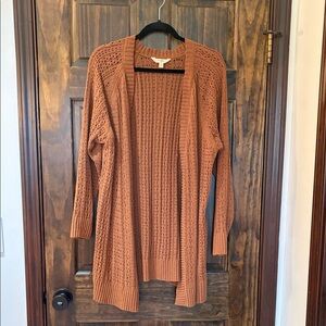 Terra & Sky Open-Front Rust Orange Knit Cardigan